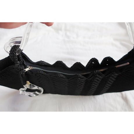 1940s black crochet cord purse[E-25]