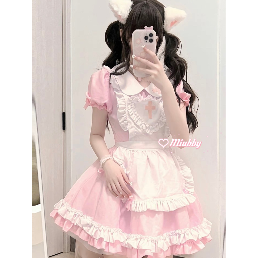 キャンディフルーツ　エプロンニーハイもセット　アマリリスメイドピンク アマリリスメイド服