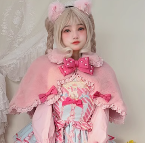 選べるおリボン♡ Dress Up うさみみファーケープ ピンクファー