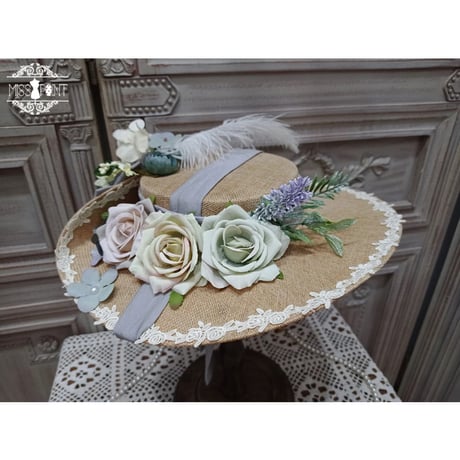 European rose＆Featherドレスハット　グレー／select