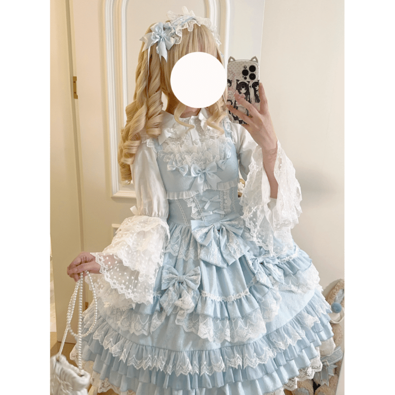 AND ROMEO / リボンレース豪華ジャンパースカート サックスＸ白 Rococo Princessジャンパースカート サックス×ホワイト | tulle