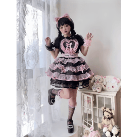 Sweet Heartエプロンスカート ブラック×ピンク