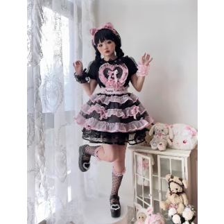 Sweet Heartエプロンスカート ブラック×ピンク | tulle オンラインストア