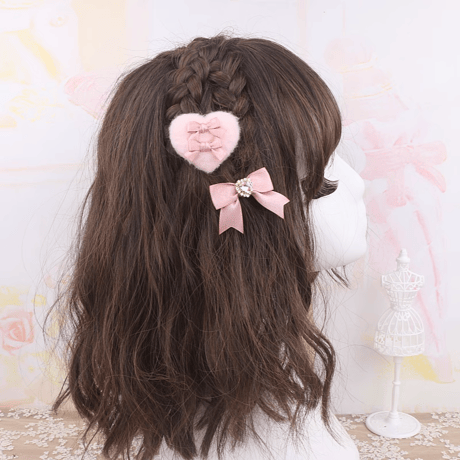 ふわふわハート&リボンクリップset 7色