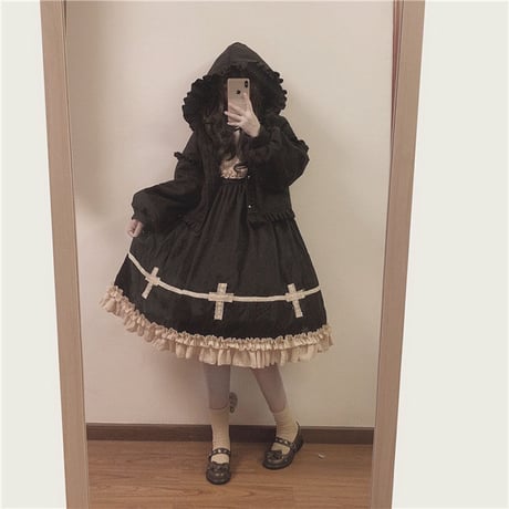FrillHoodieライトアウター 　ブラック