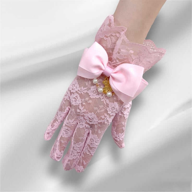 Lacy Princess Lace Gloves 手袋 グローブ ピンク リボン付きレース