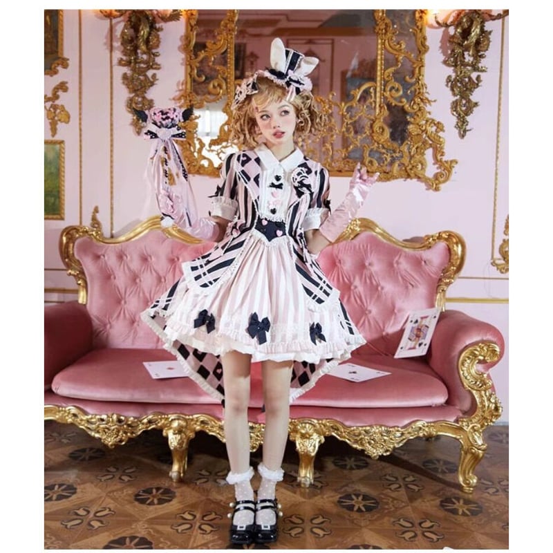 【twice】ロリータドレス ピンク　Lサイズ スイートピンクリボンウェディングロリータドレス+ウエスト