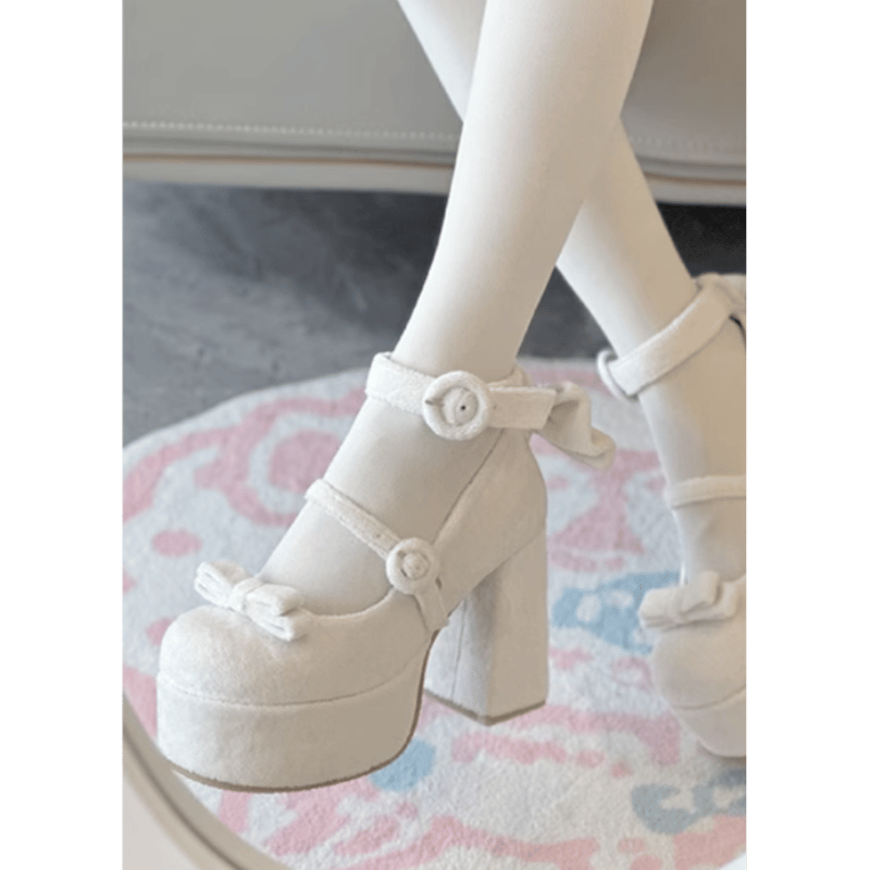 ふわふわBABYリボンパンプス ホワイト | tulle オンラインストア