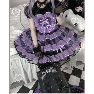 ハンドメイド♡♡fancyツインゴム ブラックパープル Sweet Heartエプロンスカート ブラック×パープル | tulle オンラインストア