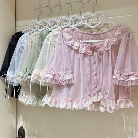 brown manor 2wayレースブラウス グリーン