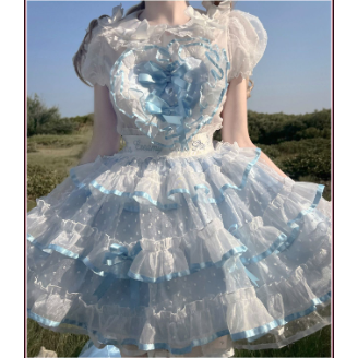 Sweet Heartエプロンスカート サックス×ホワイト | tulle オンラインストア