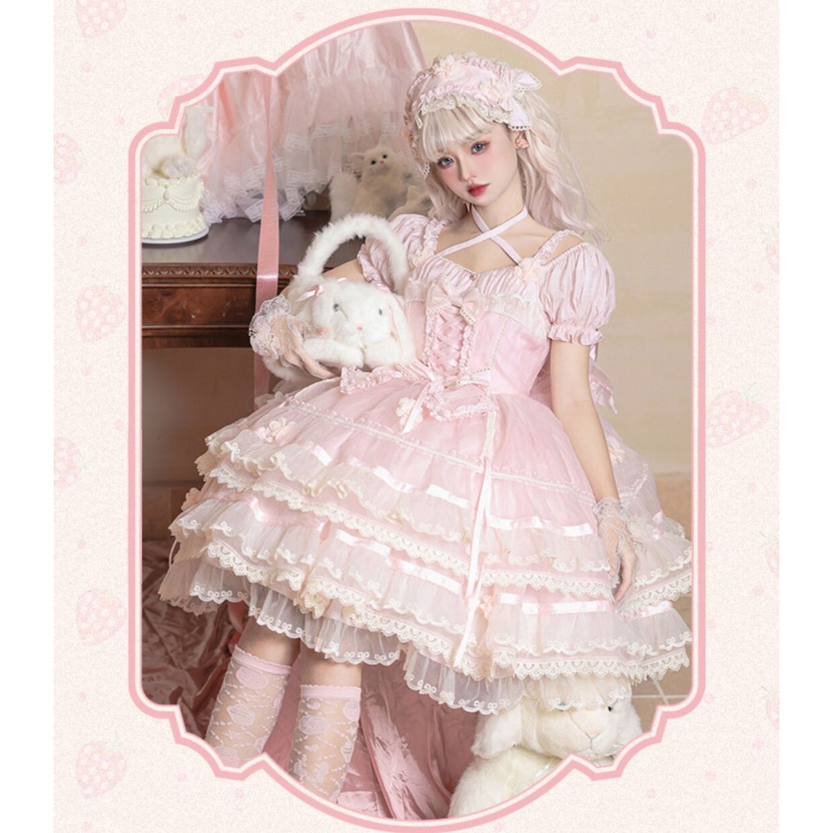 Millefile Lacyヘッドドレス＆ワンピースset　ピンク／select
