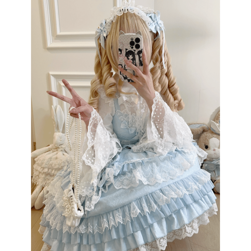 AND ROMEO / リボンレース豪華ジャンパースカート サックスＸ白 Rococo Princessジャンパースカート サックス×ホワイト | tulle
