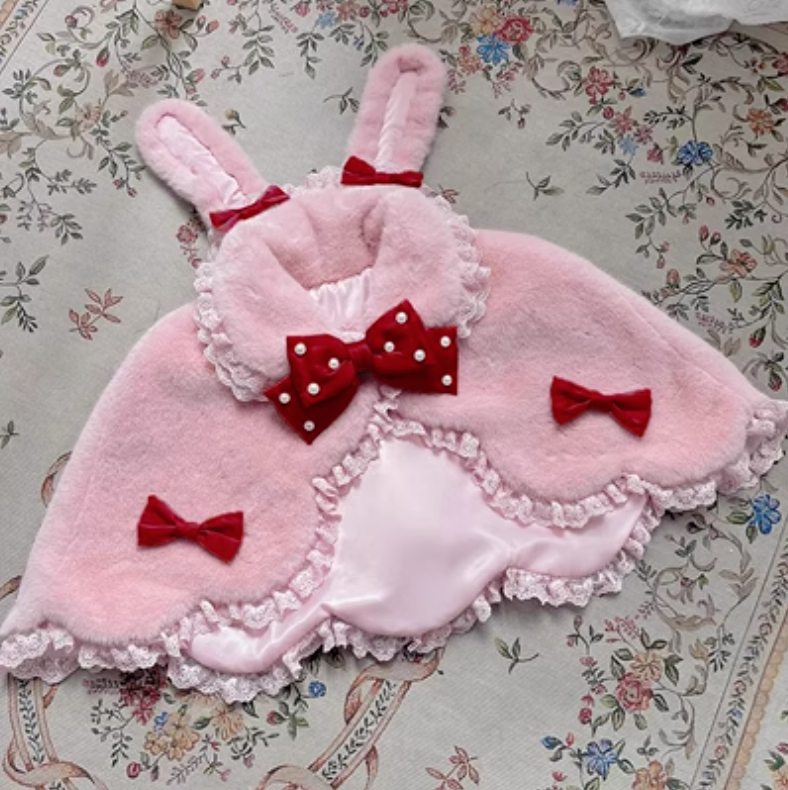 選べるおリボン♡ Dress Up うさみみファーケープ ピンクファー 選べるおリボン♡ Dress Up うさみみファーケープ ピンクファー
