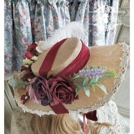 European rose＆Featherドレスハット　ワイン／select