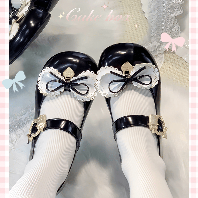 スカラップリボンローヒールパンプス ブラック | tulle