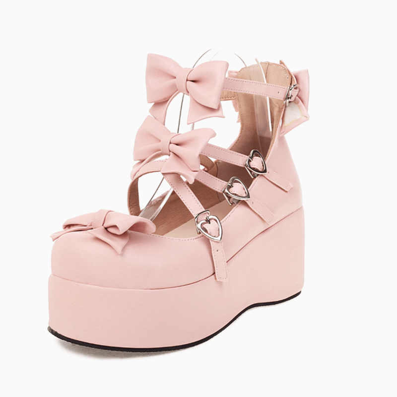 トリプルリボン厚底シューズ ピーチピンク | tulle オンラインストア