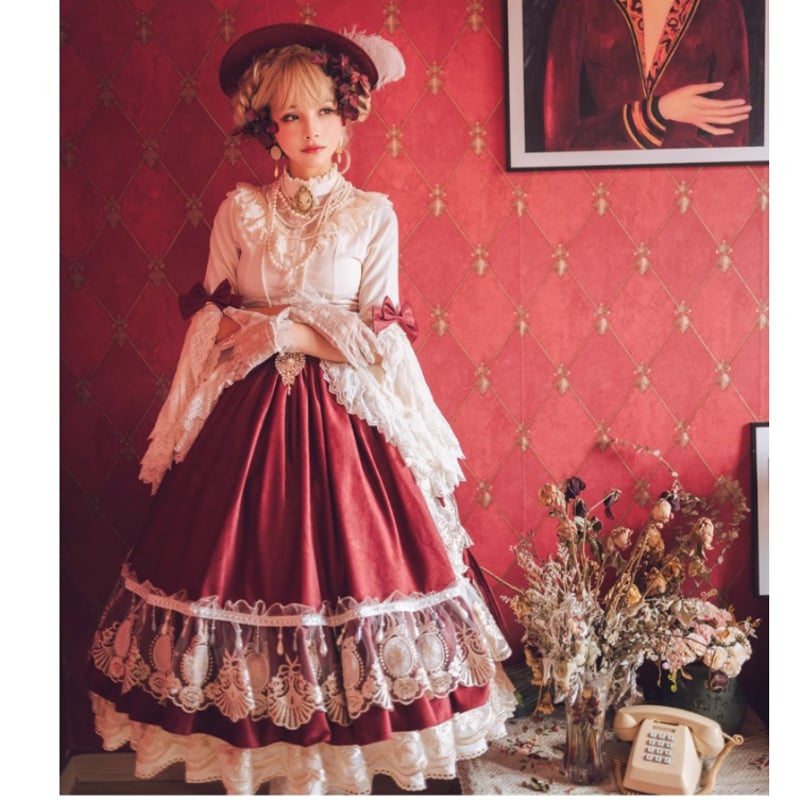 ＆ellecy ファブルスカート Elegant Salon Tea Party スカート ワイン／Select | tulle
