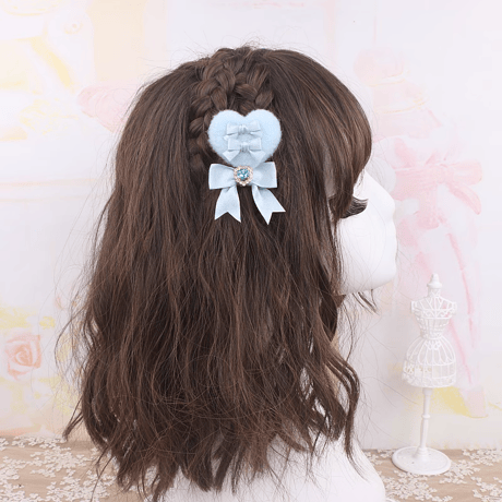 ふわふわハート&リボンクリップset 7色