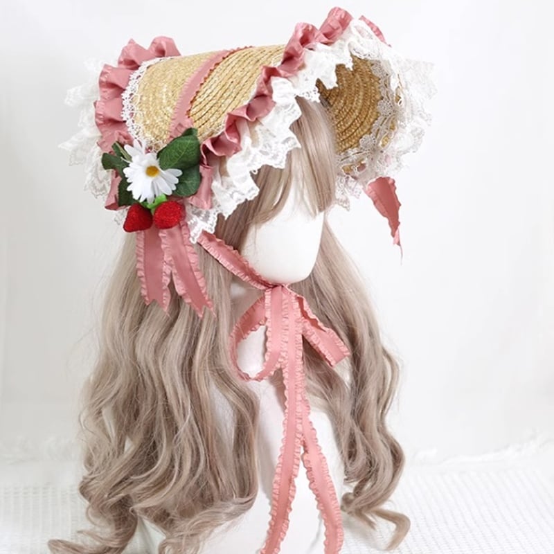 Secret Rose ボンネット ピンク Strawberry 麦わらボンネット ピンク | tulle オンラインストア