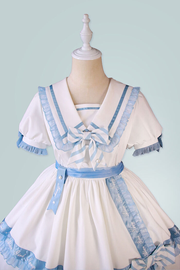 Stripe Ribbonセーラーワンピース サックス×ホワイト／select