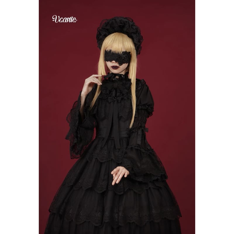 黒ブラウス Mサイズ 付け袖2種付き 姫袖 Glazed Flower Banquet 姫袖ブラウス(2way) ブラック | tulle