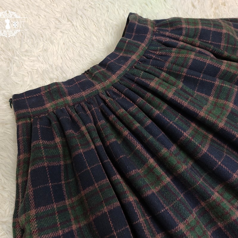 ウールチェック柄スカラップスカート グリーン／select | tulle 
