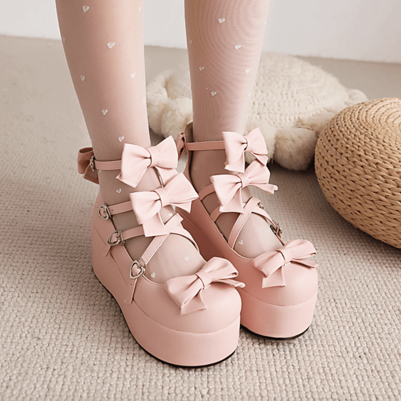 トリプルリボン厚底シューズ ピーチピンク | tulle オンラインストア