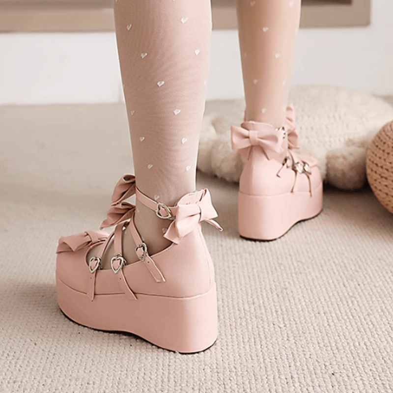 トリプルリボン厚底シューズ ピーチピンク | tulle オンラインストア
