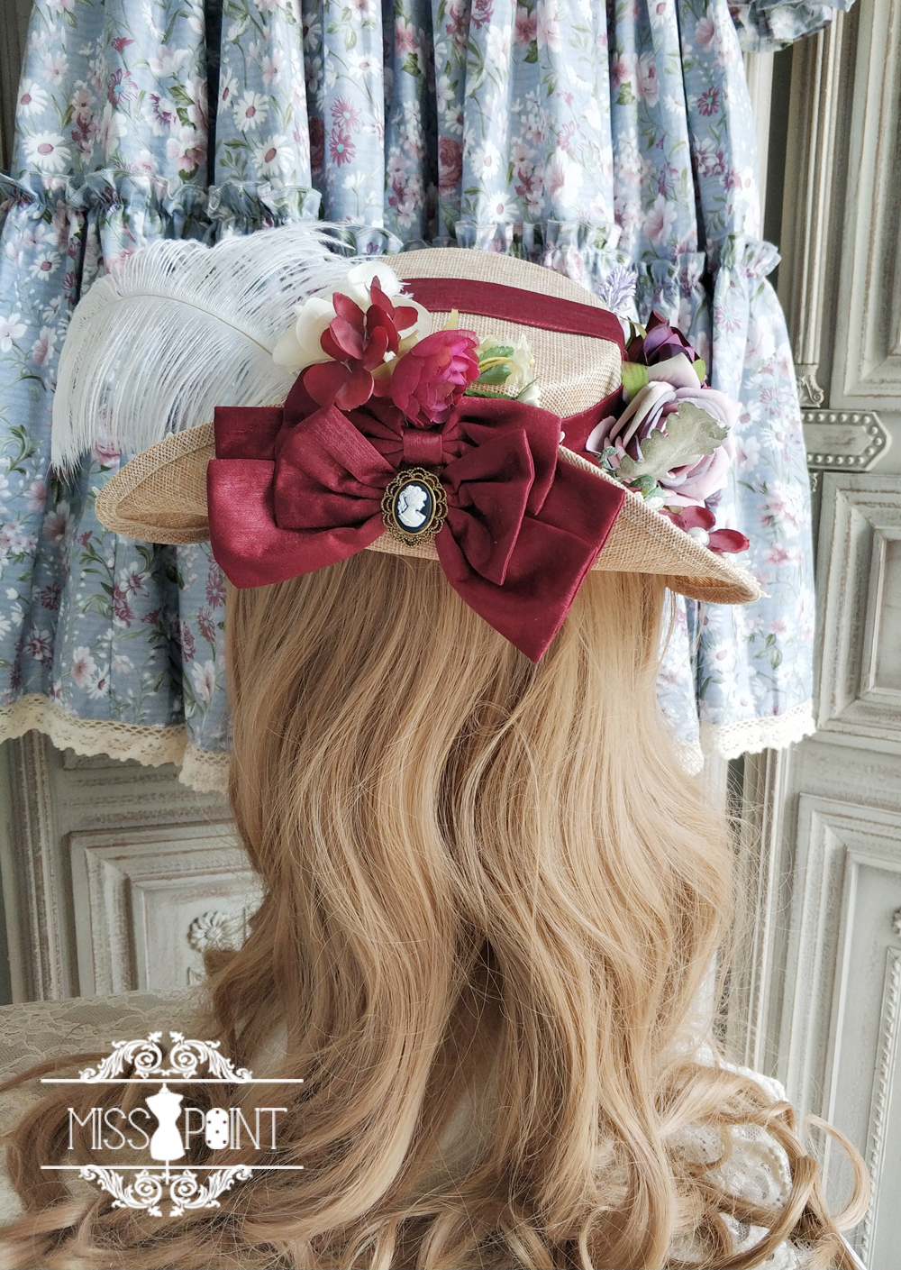 European rose＆Featherドレスハット ワイン／select | tulle 