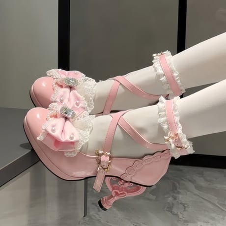 平成雪姫 ハートヒールロココシューズ　ミルキーピンク