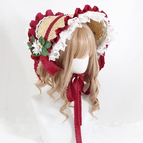 Strawberry 麦わらボンネット　レッド