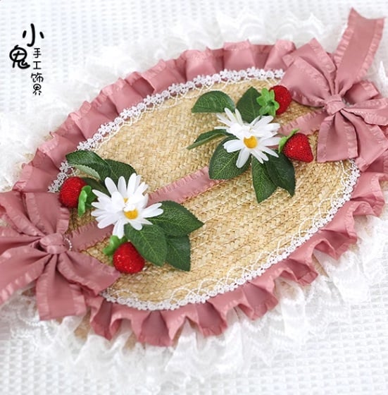 【値下げ】ピンク色が可愛い♡麦わらボンネット 値下げ】ピンク色が可愛い♡麦わらボンネット 値下げ】ピンク色