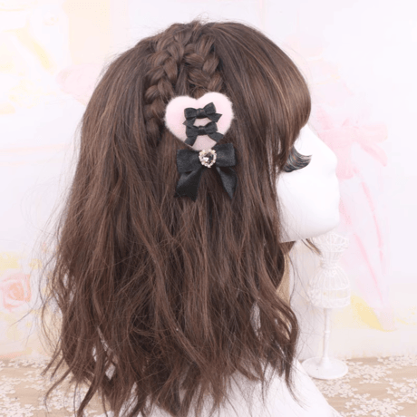 ふわふわハート&リボンクリップset 7色