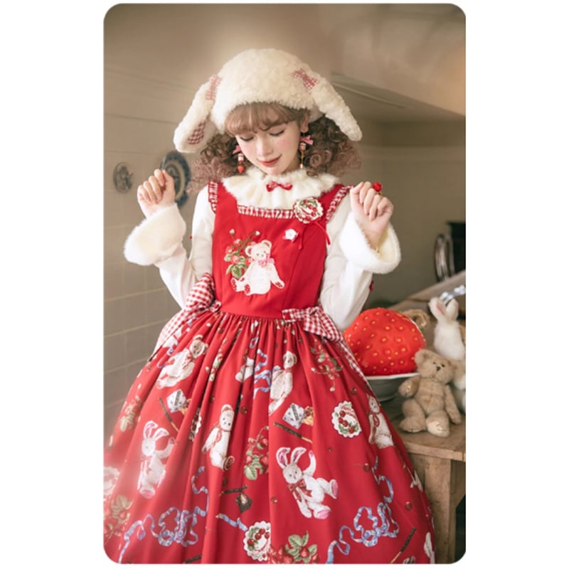 Strawberry TeddyBearロングジャンパースカート 2色／Select | tu 