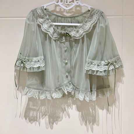 brown manor 2wayレースブラウス グリーン