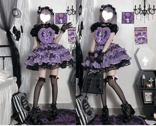 ハンドメイド♡♡fancyツインゴム ブラックパープル Sweet Heartエプロンスカート ブラック×パープル | tulle オンラインストア