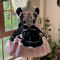 Pearl Ribbon ワンピース ブラック×ピンク