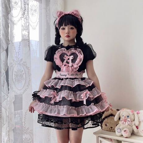 Sweet Heartエプロンスカート ブラック×ピンク