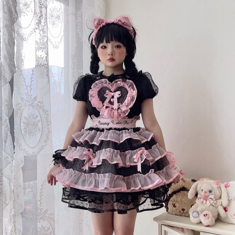 フリー出品　リバティ　サセックス　ピンクブラウン　ダブルフリルトート Sweet Heartエプロンスカート ピンク×ブラック | tulle