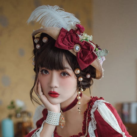 European rose＆Featherドレスハット　ワイン／select