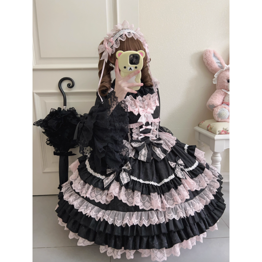 baroque ジャンスカ Rococo Princessジャンパースカート ブラック×ピンク | tulle