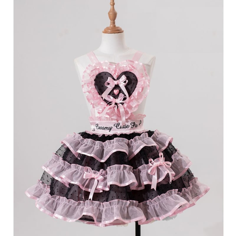 Heart E　フリルスカート　ピンク×ブラック Heart Eフリルスカートピンク×ブラック
