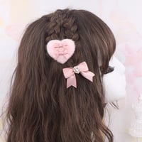 ふわふわハート&リボンクリップset 7色