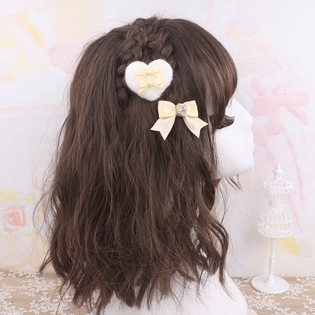 ふわふわハート&リボンクリップset 7色