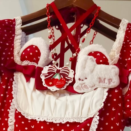Cherry Ribbonネックレス（ホワイト×レッド）