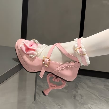 平成雪姫 ハートヒールロココシューズ　ミルキーピンク