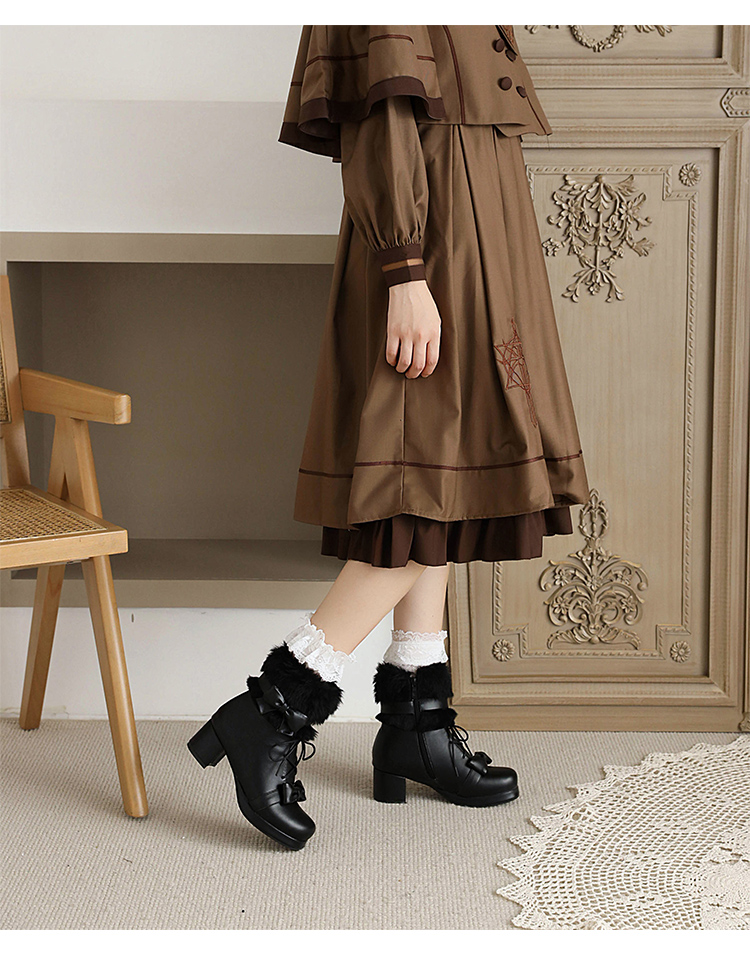 編み上げリボンスノーブーツ ブラック／Select | tulle オンラインストア