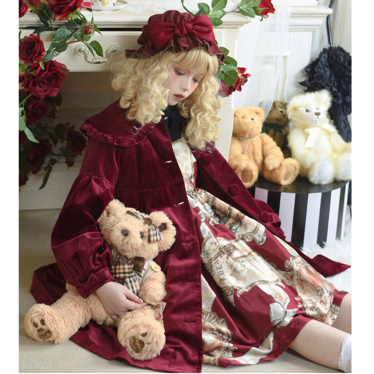 Velvet Antiquedoll ケープ付きコート ワイン／select | tulle