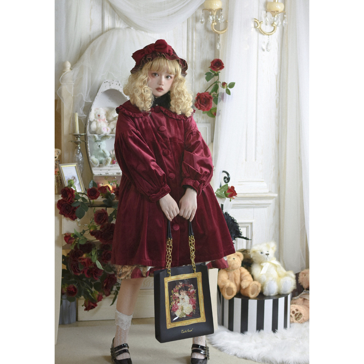 Velvet Antiquedoll ケープ付きコート ワイン／select | tulle